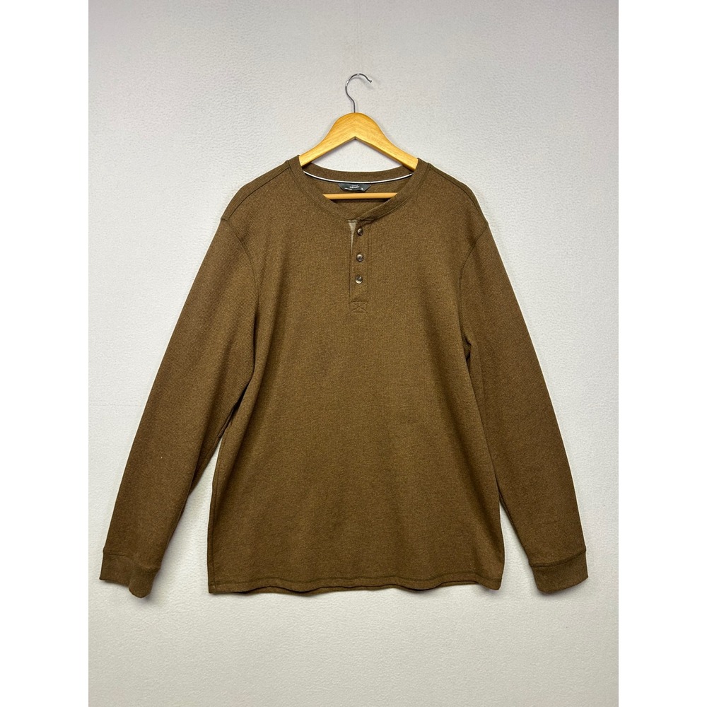 Gorpcore Cabin Member's Mark Mens XL Brown Thermal Henley Long Sleeve Shirt